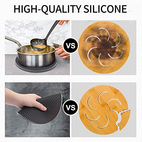 Image of Silicone Trivets for Hot Pots and Pans, 0.31 inch Thick Trivet Mat for Hot Dishes Set of 4, Heat Resistant Durable Flexible Silicone Mat Pot Mat for Countertop, Easy to Wash and Dry, Dark Gray