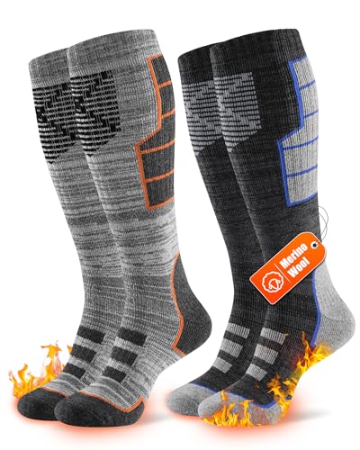 Niofind Merino Skisocken Herren Damen 2 Paar Vollfrottee Thermosocken Warme Wintersocken Feuchtigkeitsableitende Skistrümpfe für Kaltes Wetter Skifahren Snowboarden Wandern Jagen