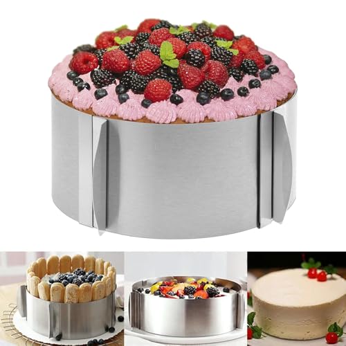 Anicy Tortenring Verstellbar, Edelstahl Tortenring Hoch 8cm, Tortenring mit Skala für Mousse-Torte, Buttercreme, Verstellbarer Durchmesser 16-30cm