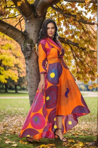 Image of African Dresses for Women A-line Floor-Length Dress Traditional Ankara Kente Print Evening Dress