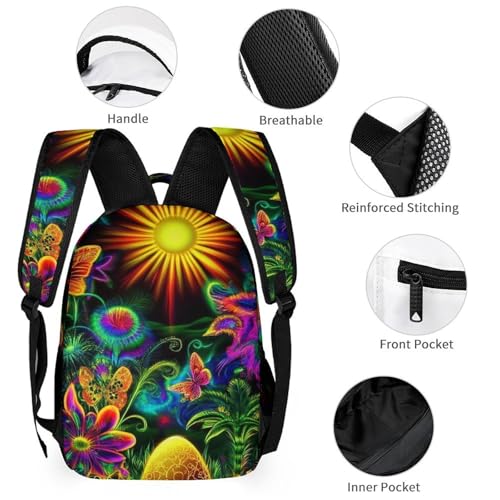 Backpack Book Bags with Lunch Box Storage Bag Backpack Set Daypack with Lunch Bag and Cosmetic Bags (Trippy Colorful Flowers Butterfly Floral (2))3