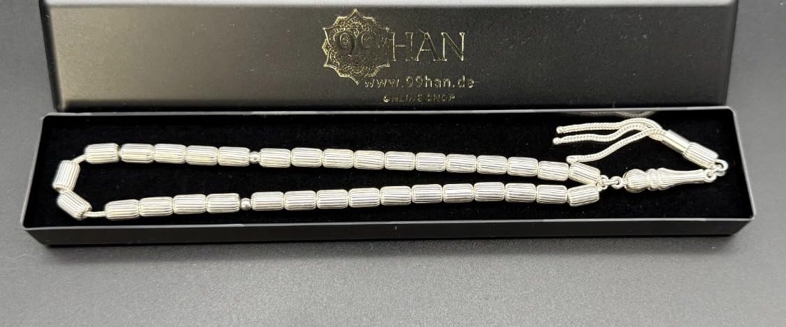 Generisch Gebetskette aus 925 Silber Tesbih Gümüş 30gr Büyük Çizgi Kapsül 925 ayar Gümüs Kapsül kesim Tespih Subha Misbaha Rosary Geschenkidee mit Geschenk Box