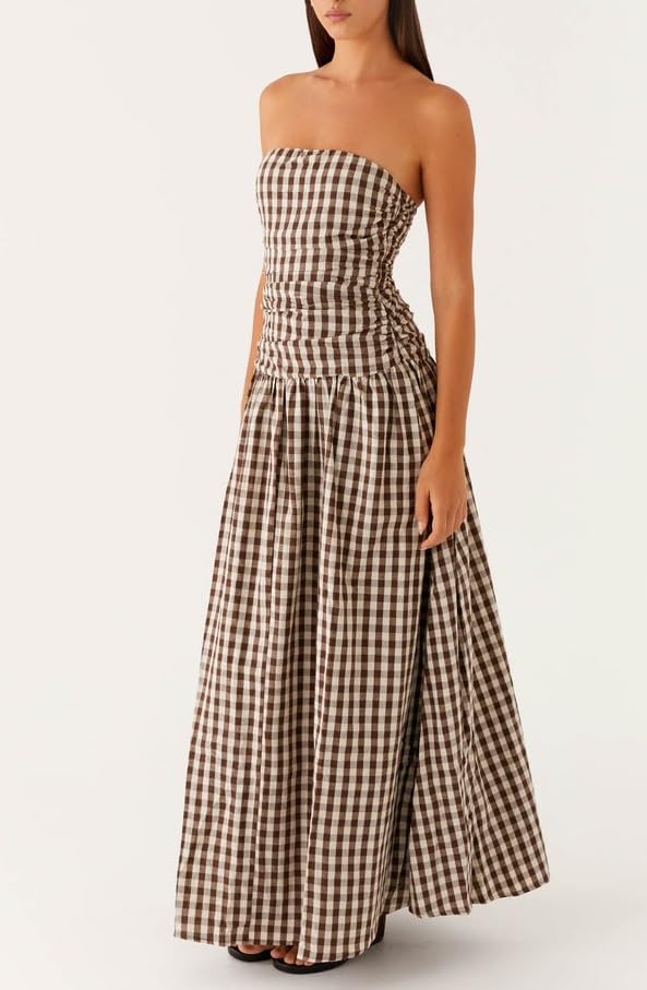 NUFIWI Women Ruched Tube Long Dress Sleeveless Bodice Top Maxi Dress Elegant Strapless A Line Summer Dresses3