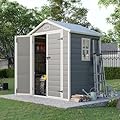 LUXOAK 5.5 x 4.4 ft Resin Storage Shed with Floor, Tool Shed Outdoor Storage with Window, Vents, and Stainless Steel Cores, for Lawnmowers/Bicycles/Pool Supplies, Grey