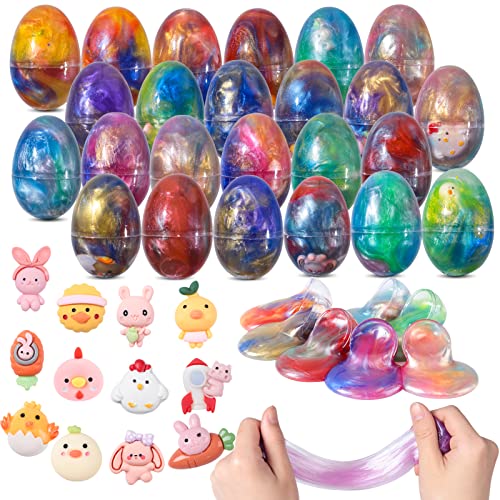Slime Eggs Pre Filled with Toy, ThinkMAX 24 PCS Colorful Silly Putty Egg Slime for Kids, Stress Relief Slime for Easter Basket Stuffers Party Favors Hunt Games Gifts