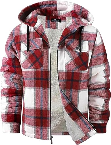 Image of GEEK LIGHTING Men's Flannel Shirts Jacket Sherpa Lined Fleece Plaid Hoodie Long Sleeve Winter Warm Coat