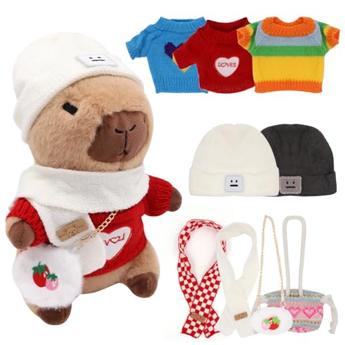 DHINCHANSAIB Peluche Capybara 30cm con Trajes, Simulación Carpincho Juguetes, Almohada de Capibara, Regalo para Niños y Niñas