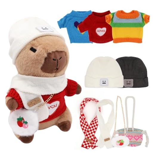 DHINCHANSAIB Peluche Capybara 30cm con Trajes, Simulación Carpincho Juguetes, Almohada de Capibara, Regalo para Niños y Niñas