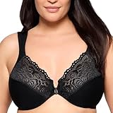 Posture Back Front-Closure Plus Size Wonderwire Lace Bra Underwire #1255 Black