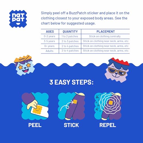 natpat buzz patch mosquito patch stickers for kids - plant based ingredients non-toxic - the original all natural citronella essential oil insect patch deet free for toddlers kids 60 pack