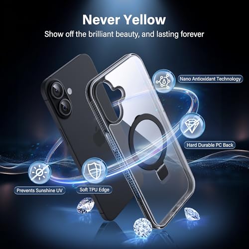 Coque iPhone 16 MagSafe transparente et noire antichoc avec support invisible - 6