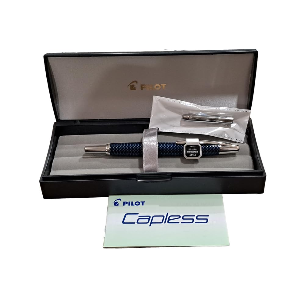 PILOT 1045003M Capless Rhodium Trim - Pluma estilográfica con mecanismo de presión (trazo M), color azul