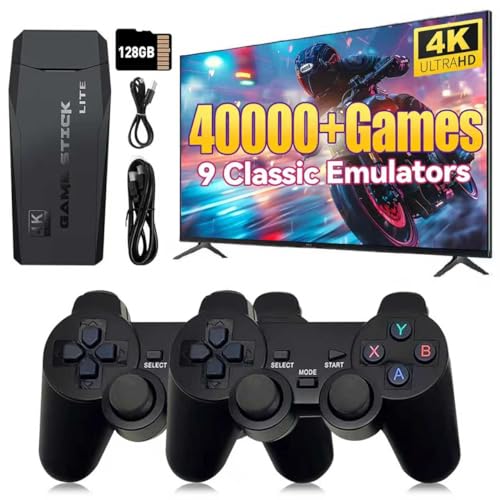Retro-Spielkonsole 2026, 4K HDMI-Videospielkonsole mit über 40.000 Spielen, 23 Emulatoren, Dual-2,4-GHz-Funkcontroller, 128 GB
