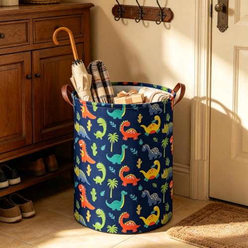 Image of Kids Laundry Basket,Dinosaur hamper for Kids,Nursery Hampers,Waterproof folding Storage Bin with handle,Clothes Organizer Baskets,kid Room Decor,Shelf Book Basket(Blue dinosaur)