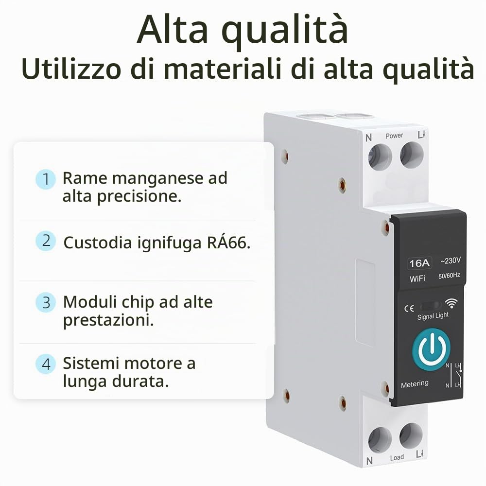 Interruttore Smart WiFi su Guida DIN con Telecomando per Cellulare, Magnetotermico 16A - 3 Modalità di Temporizzazione Elettrodomestici, Vimar Compatibile, Scaldabagno e Casa Intelligente, Tongou Alt