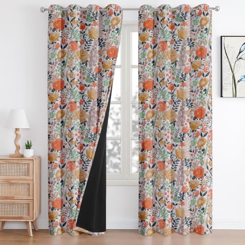 Image of Cloth Fusion Printed 100% Blackout Door Curtains 7 Feet Long Set of 2, Room Darkening Parda with Stainless Steel Grommets for Home Decor (7x4.5 Feet, White Roses)