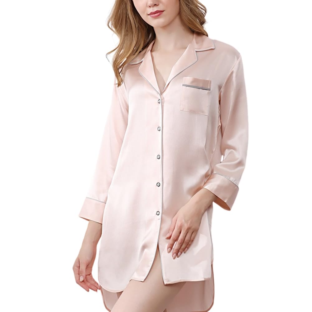E-girl S5606 S5606 - Camisón de seda para mujer (100% seda), diseño de blusa, Rosa., 42