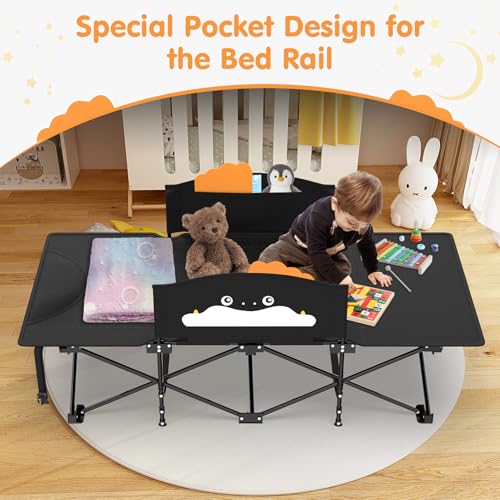 Image of Suteck Kids Camping Cot, Comfortable Toddler Cot Bed Easy to Store and Use, Portable Sleeping Cot with Guardrail, Lightweight Bed for Outdoor Indoor Home