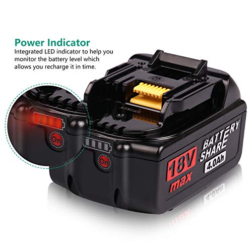 Enegitech 18V 4.0Ah Rechargeable Battery Lithium-ion 2 Pack ETB1840B with LED Indicator Cordless Power Tool Batteries, Repalce for Makita 18Volt LXT BL1840B BL1850B BL1830B - Thumbnail 4