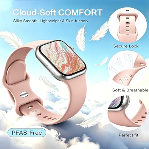 Image of Sport Bands Compatible with Apple Watch Band Women Men 40mm 38mm 41mm 42mm 44mm 45mm 46mm 49mm ,Soft Wristband Waterproof Replacement Strap for iWatch Bands Series 11 10 9 8 7 6 5 4 3 2 1 SE Ultra Pink Sand