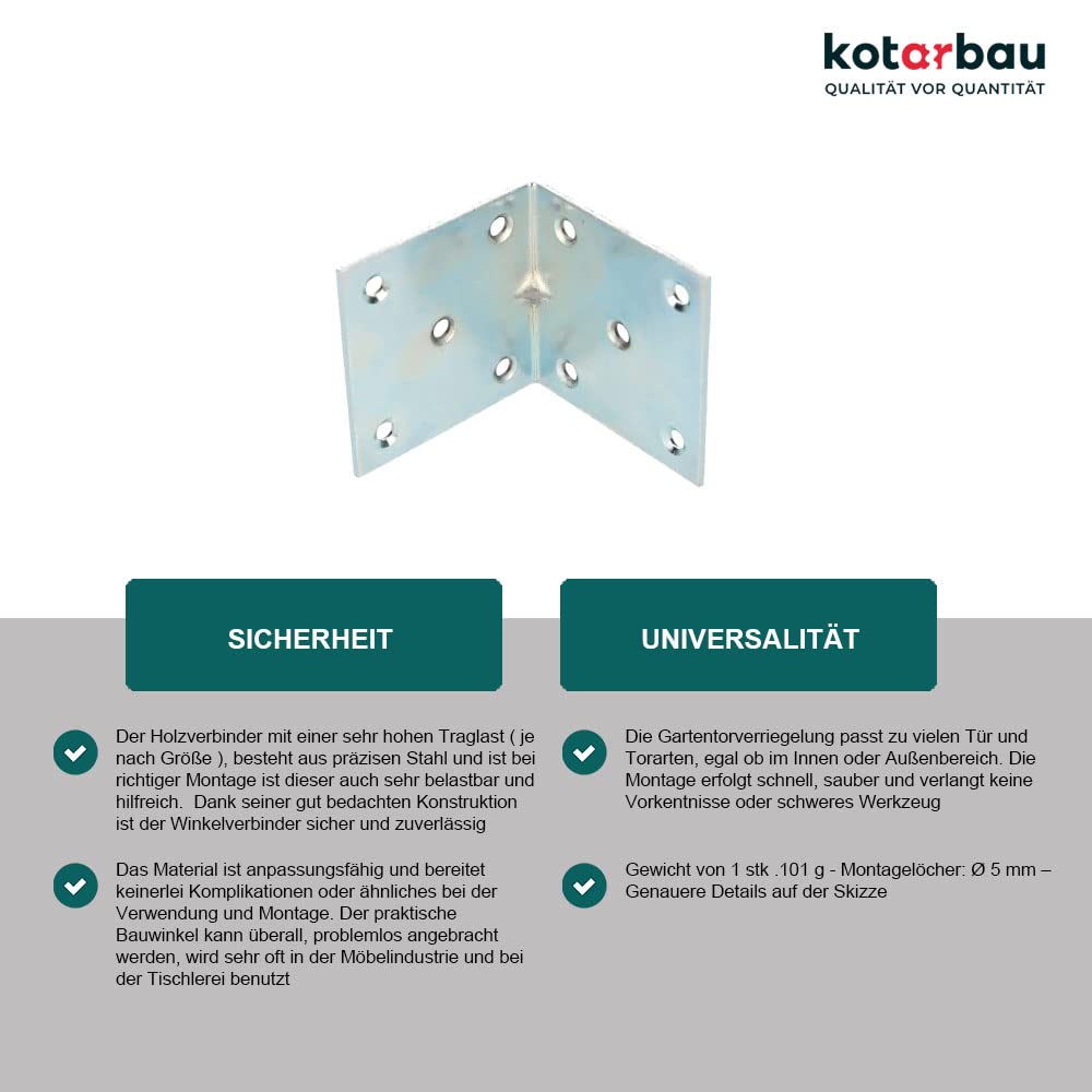 KOTARBAU Winkelverbinder 60 x 60 x 60 mm Sicke Stahl Bauwinkel Montagelöcher Möbelwinkel Verzinkt Schwerlast Holzverbinder Montagewinkel Stuhlwinkel (100)