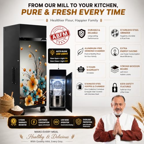 Image of NAVSUKH Healthy Pro Atta Chakki | Stainless Steel Grinder | Grinds 50+ Grains, Pulses & Spices | Low Noise | Low Power Consumption | Low Voltage | Thermal Overload Protector | Heavy-Duty Bearing