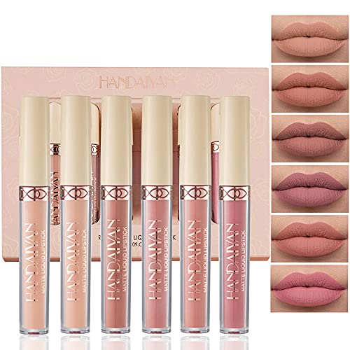 Topcent Matte Liquid Lipstick Sets, 6 Nude Colors Non-stick Cup Not Fade Waterproof Lip Gloss, Long-Lasting Lip Makeup Gift Set for Women, Lip Stains Pack Bundles (SET-B)