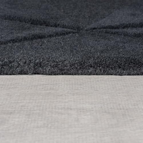 Image of Hand-Tufted Woolen Carpet for Living Room 6x9 feet Charcoal Geometric Loop Cut Pile Anti-Skid High Pile Thick Carpet & Rugs for Bedroom & Hall