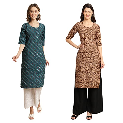 Image of Pinkmint Women's Crepe Digital Print Straight Kurta [Pack of 2]