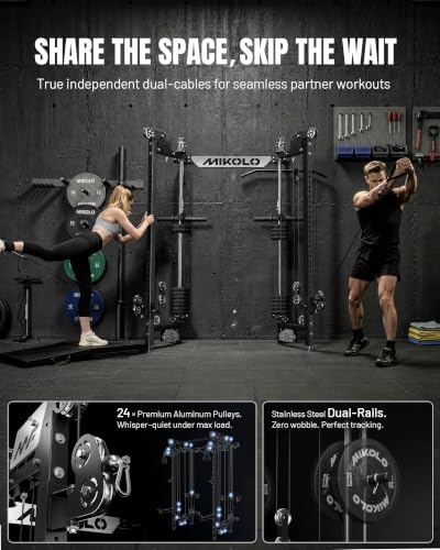 Image of Mikolo Folding Squat Rack, Wall Mounted Power Rack with Cable Crossover Machine & LAT Pull Down, Functional Trainer with 5 Adjustable Function Modes, Home Gym Package