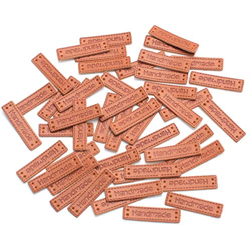 100PCS Étiquettes en cuir faites à la main Étiquettes rectangulaires en PU Étiquettes de vêtements en relief faites à la pour tricoter Accessoires de...