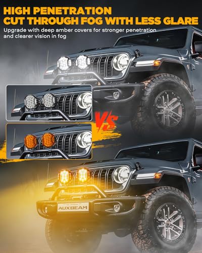 Image of Auxbeam V-Ultra Series 7 Inch Deep Amber Light Covers 2300K Dark Amber Tone Round Offroad Lens Cap Smoked Amber Tint Reduce Glare for Fog & Dust Low Visibility, 2 Packs