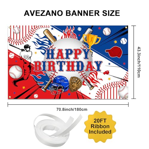Avezano Baseball Happy Birthday Backdrop Banner Baseball Birthday Party Decorations Baseball Sports Themed Birthday Party Banner for Boys Kids Teens 70.8 x 43.3 Inch