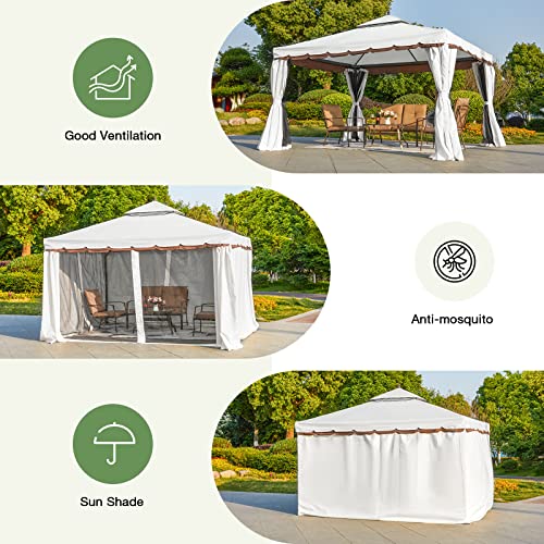 Mellcom 10’ X 12’ Outdoor Gazebo Canopy, Aluminum Frame Soft Top Outdoor Patio Gazebo With Polyester Curtains And Air Venting Screens Cream #TOP5