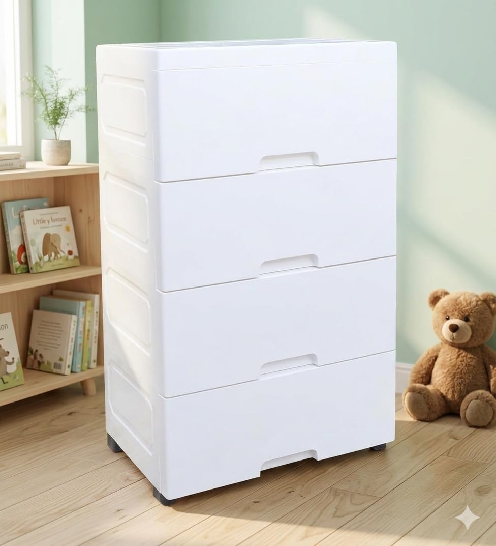 The Tickle Toe Child-Safe Chest of 4 Drawers | Portable Kids Organizer & Storage Cabinet | Secure & Sturdy | Made in India | 51Lx33Wx82H cm | White-image-4