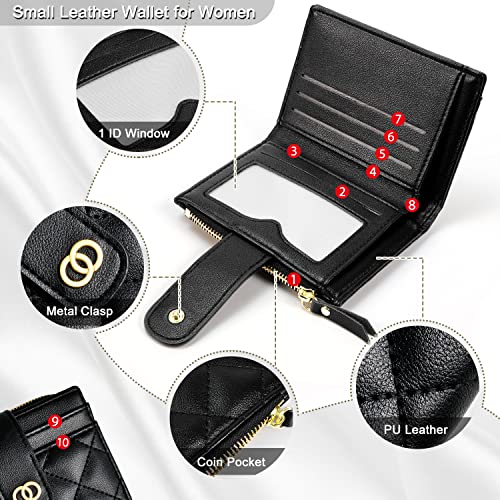 Avando Small Wallet For Women- Credit Card Holder Wallet For Women Girls- Zipper Small Bifold Wallet Mini Coin Purse With ID Window (Black)2