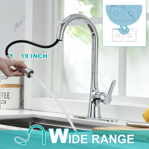 Kitchen Faucet with Pull Down Sprayer, Polished Chrome Kitchen Sink Faucet 1 or 3 Hole, High Arc Single Handle Spot Resist Stainless Steel Kitchen Faucets for Farmhouse Camper Laundry Rv Bar - Image 6
