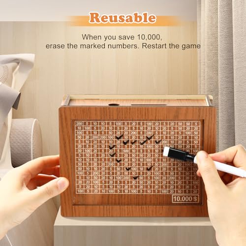 Image of 10000 Savings Challenge Box, Money Saver Box 10k Smash, Wooden Digital Save Piggy Bank for Adults Kids, Cash Vault Wooden Savings 10,000 Dollar, Caja De Ahorros, Cashbox Kakeibo (Pack of 2)