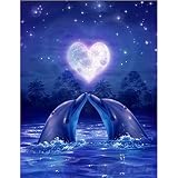 LLZZSX Point De Croix Broderie Diamant 3D Bricolage Diamant Broderie Paiting Animaux De Diamant Peinture Kits Amour Dolphins Point De Croix Kit Mosaïque