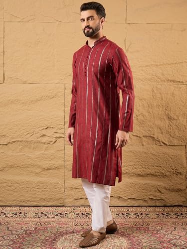 Image of Men's Embroidered Solid Calf Length Kurtas | Men | Kurtas for Mens | Straight Fit Kurta for Men's