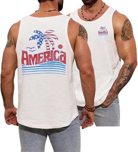 Image of VOGSTART Mens Graphic Muscle Tank Top Beach Slub Cotton Sleeveless Shirts