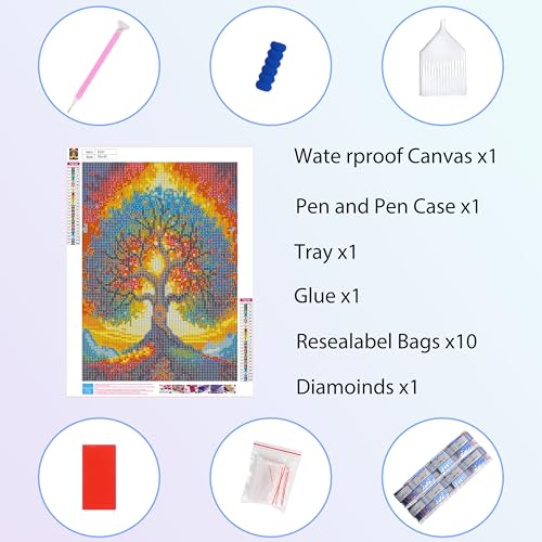 Ycydilirab Tree of Life Diamond Painting Kits for Adults-Tree of Life Diamond Art Kits Full Drill,DIY 5D Gem Art Perfect for Relaxation and Home Wall Decor 12x16inch