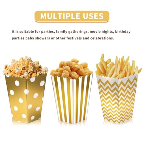 Image of Popcorn Boxes 36 PCS Gold Popcorn Cardboard Small Snack Candy Containers for Kid Wedding Christmas Birthday Movie Night Party Supplies