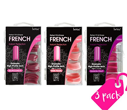 BeYou 3Pack 3Colored Salon Nail 100Tips, Professional Fake Nail Tips For Nail salon Nail Shop (25103/25203/25205) (Puple)