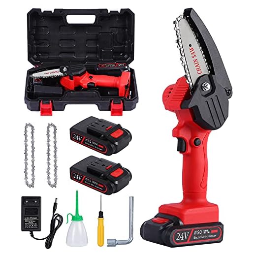 WSQINWI Mini Chainsaw with 2Pcs Chain, 4-Inch Cordless Electric Protable Chainsaw One-Hand 0.7kg Lightweight, Pruning Shears Chainsaw for Tree Branch Wood Cutting (2Pcs Batteries)