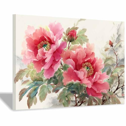 DunPei Quadro Moderno su Tela con Forme Floreali Geometriche, Fiori famosi Design Grafico per un Arredamento Contemporaneo(rosa)-30x45cm Incorniciato