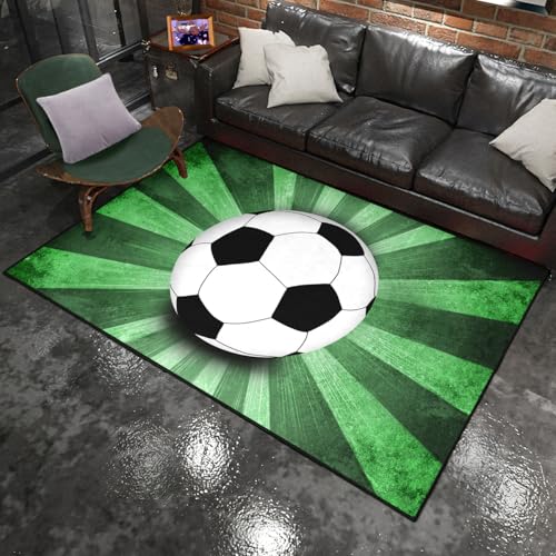 Football Rug for Boys - Grass Football Rug for Boys Kids Room Sports Carpet Rugs, 3'×4'