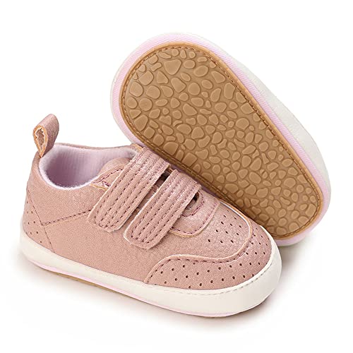 Image of Clowora Baby Boys Girls Shoes Non-Slip Rubber Sole Sneakers Infant First Walking Toddler Crib Shoes Newborn Loafers Flats. (08 /Pink,12-18 Months)