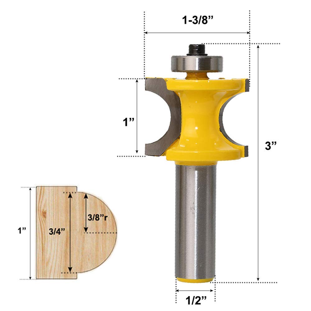 5 pcs 1/2 "Tige Demi-Rond Bullnose Routeur Bits Set 1/8" 3/16" 1/4" 5/16" 3/8" Rayon Fraise à Bois Outil