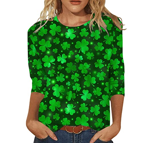 Camisetas casuales de manga 3/4 para mujer, diseño de trébol verde irlandés, para otoño, elegante, divertida, holgada, informal, para el Día de San Patricio, Negro, M